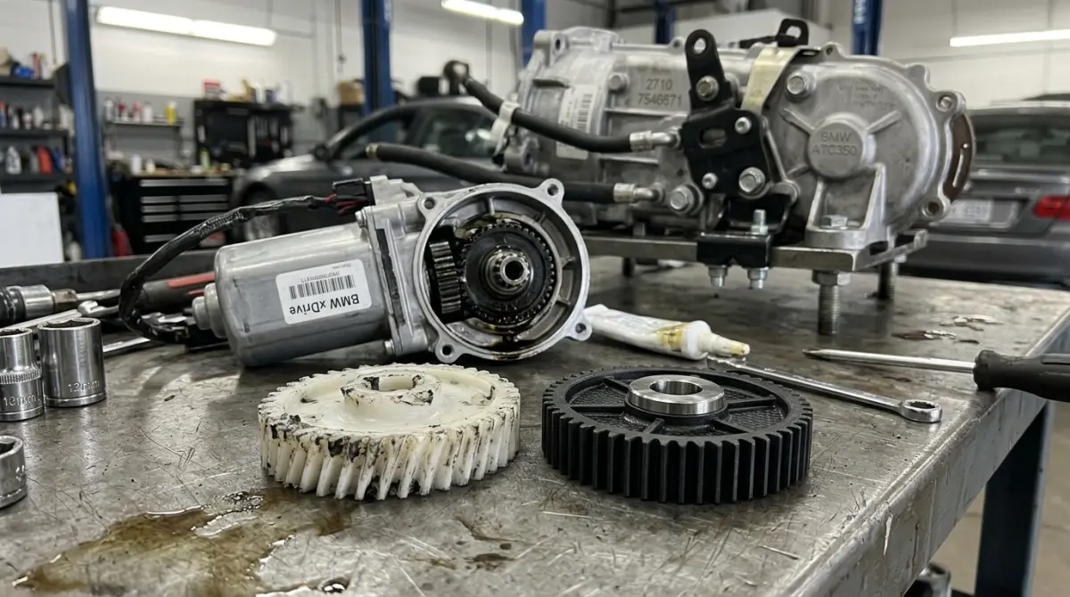 موتور فتيس غرز BMW وترس علبة الدبل المتآكل بجوار الترس المقوى الجديد لمبة 4x4